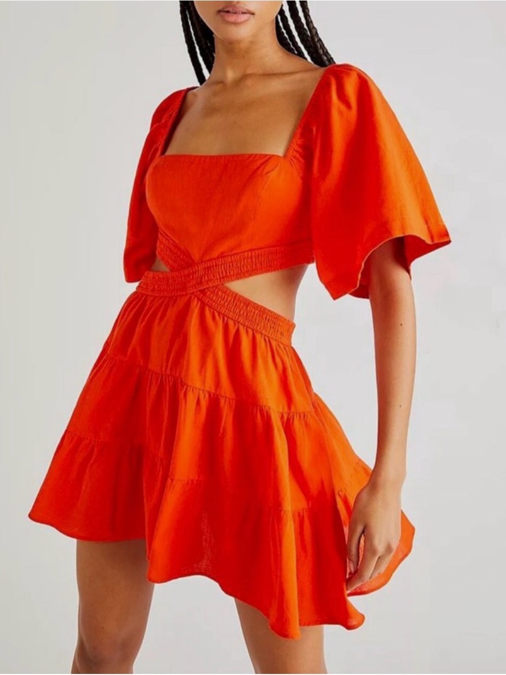 Free People Coral-Red Smocked Top with Branded Tag